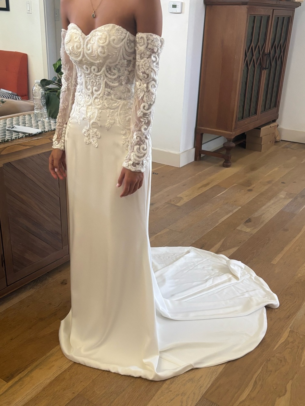 Strapless Lace Bodice Wedding Dress in Ivory